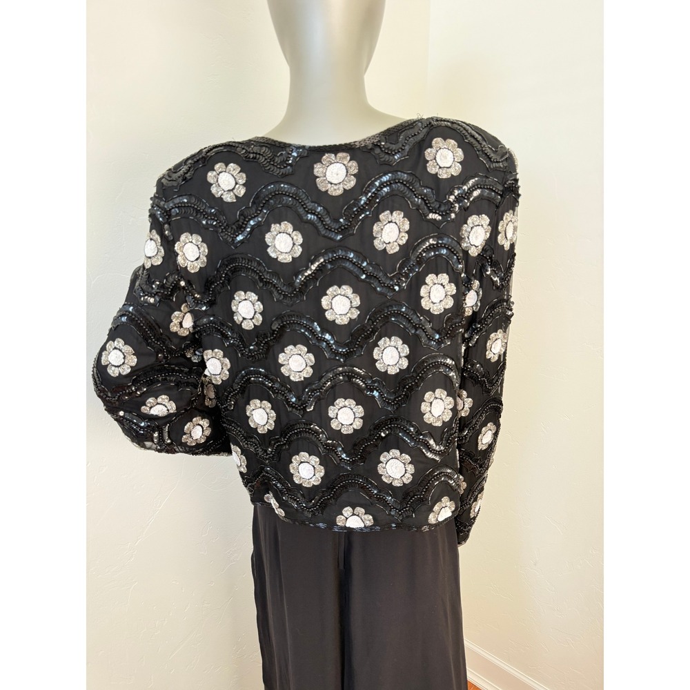 Vintage Niteline Black Silk Sequin Bolero Evening Holiday Jacket - Picture 2 of 10